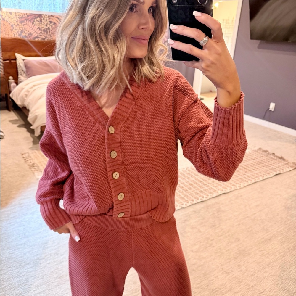 Free People Knit Button-Up Set in Rust - Picture 2 of 7